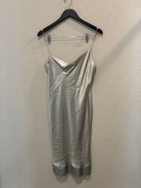 DKNY Silver Silk Slip Dress with Spaghetti Straps